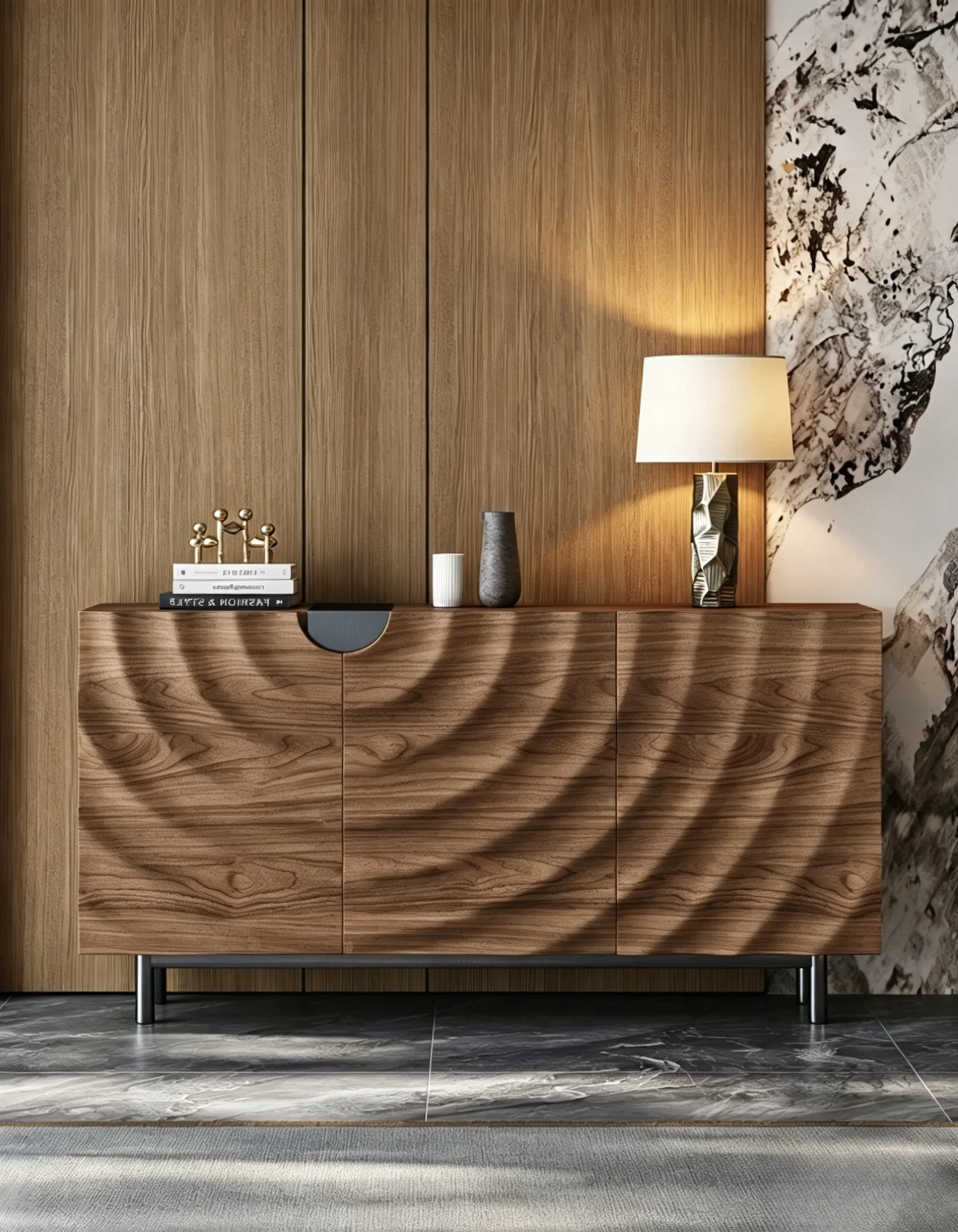 Walnut Sideboard with Wavy Doors