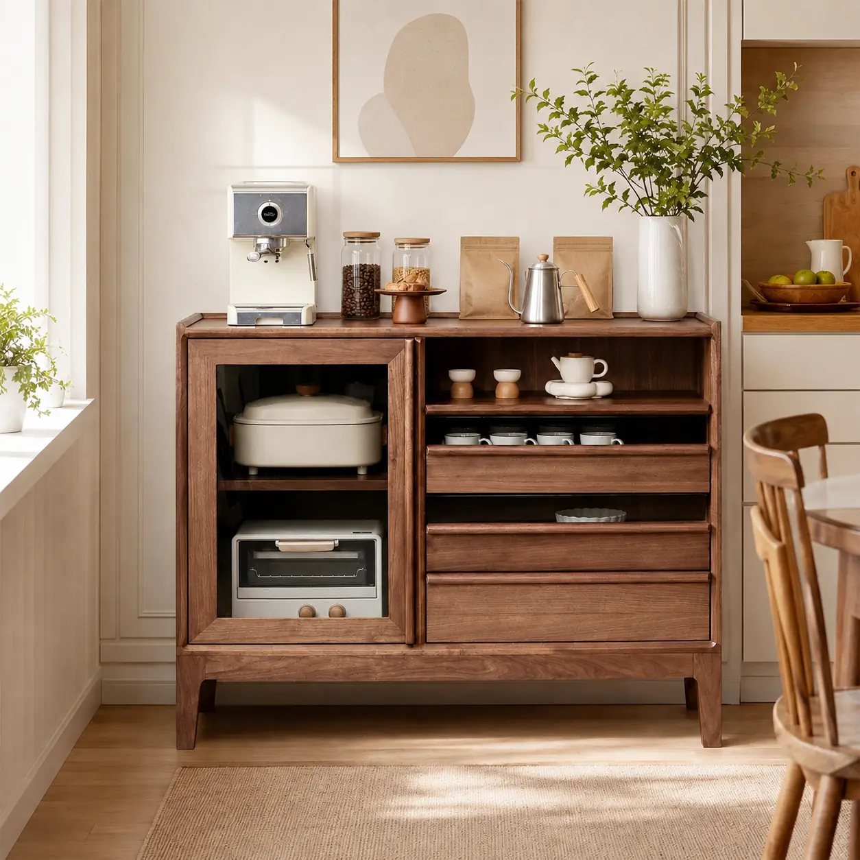 Black Walnut Sideboard with Glass Doors