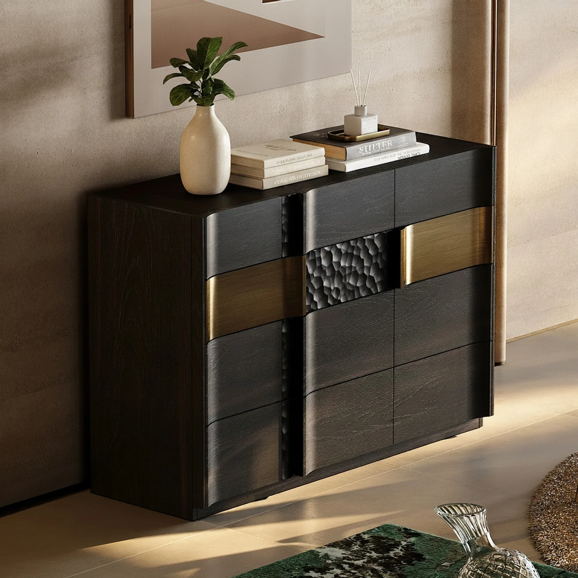 Sculpted Wood Sideboard Cabinet